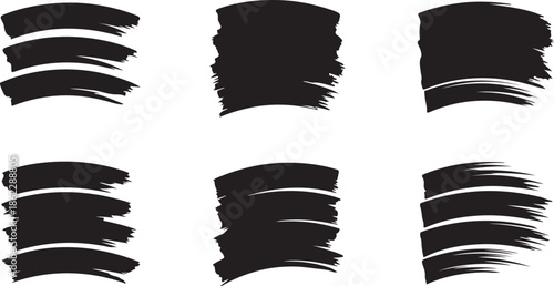 Black vertical brush strokes with a textured appearance stand out against a pristine white background