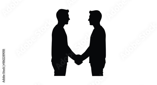 A striking silhouette depicts two men facing each other holding hands in a gesture of connection