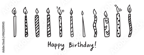 Hand drawn birthday candle set simple line art celebration design
