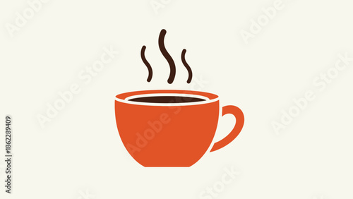 A steaming cup of coffee on a plain background viewed from directly above