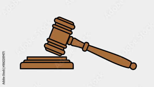 Illustration of a wooden gavel on a sound block symbolizing justice and authority in a courtroom setting