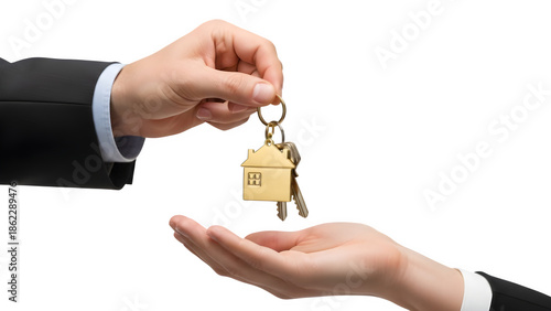 Wallpaper Mural Hands exchanging house keys on black background, symbolizing property transfer Torontodigital.ca