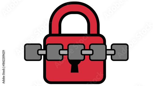 A red padlock with chains and keys, symbolizing security and protection, in a simple illustration style
