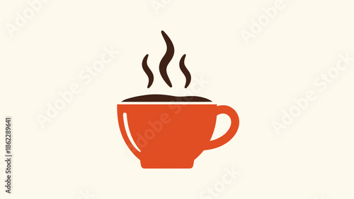 A steaming cup of coffee on a plain background viewed from the side