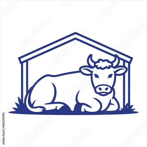 Cute Cow Lying in Barn Simple Illustration