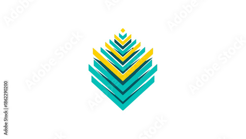 Abstract Stacked Geometric Pyramid Shapes in Blue and Yellow Colors, Growth Concept on Isolated White Background