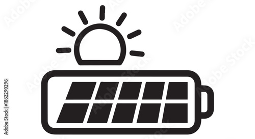 Icon representing solar energy charging a battery isolated on transparent background