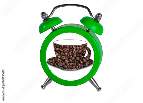 The alarm clock tells you when it's time to drink coffee.