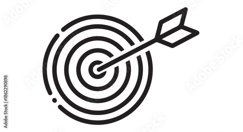 Target with an arrow hitting the bullseye, symbolizing accuracy and achievement, isolated on transparent background