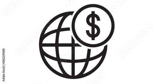 Global finance and currency icon isolated on transparent background