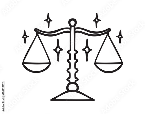 Scales balance, monochrome line art hand drawn style
