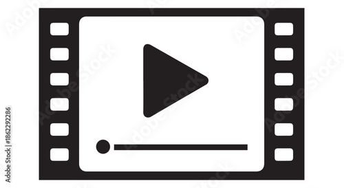 Video player interface icon with play button and progress bar isolated on transparent background