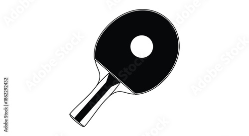 A minimalist black and white illustration of a table tennis paddle on a white background