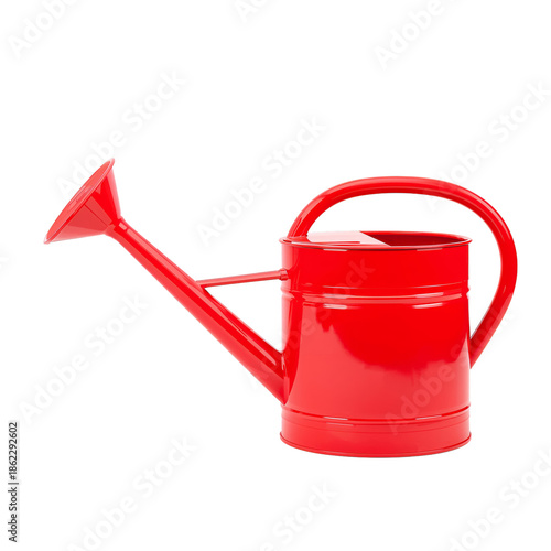 Watering Can in Bright Red Color Placed on White Background for Gardening Act...