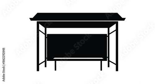 A simple black and white illustration depicting a traditional japanese torii gate structure