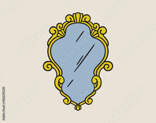 Ornate wall mirror, boho mystical witchy hand drawn style