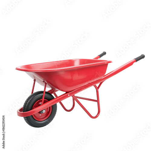 Red Wheelbarrow With Wooden Handles in a Simple Design