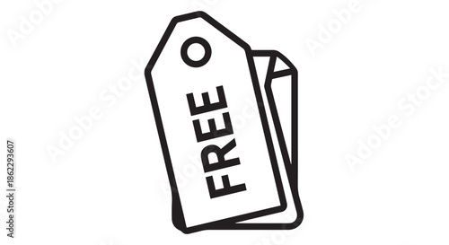 A folded paper price tag with the word free printed on it, isolated on transparent background