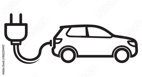 Electric car charging with a plug isolated on transparent background