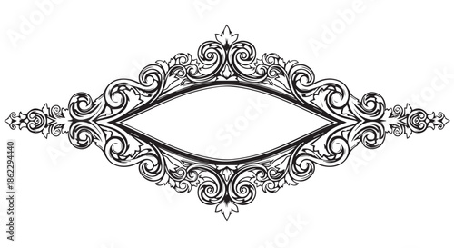 Elaborate ovalshaped decorative frame with intricate scrollwork, isolated on transparent background