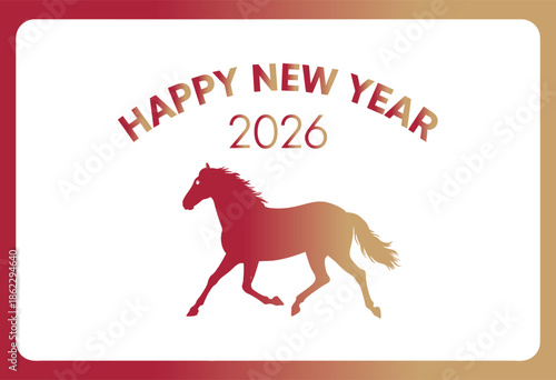 Happy new year 2026 design with a horse silhouette on transparent background

