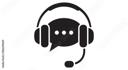 Headset with speech bubble icon representing customer service or communication, isolated on transparent background