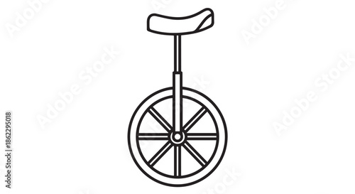 Unicycle with a single wheel and seat, isolated on transparent background