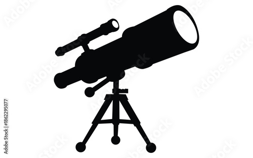 Telescope silhouette standing on tripod for astronomy and space exploration art