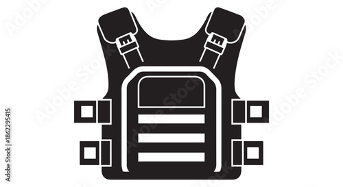 Black icon of a tactical vest with molle system isolated on transparent background