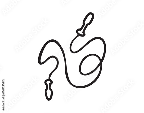 Jump rope for PE class, line art school doodle, outline contour, monochrome, hand drawn
