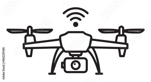 Drone with camera and wifi signal, isolated on transparent background