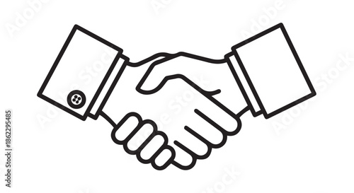 Simple line drawing of a handshake between two people isolated on transparent background