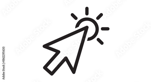 Cursor clicking on a sun icon, isolated on transparent background