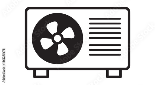 Air conditioner unit with fan and vents, isolated on transparent background