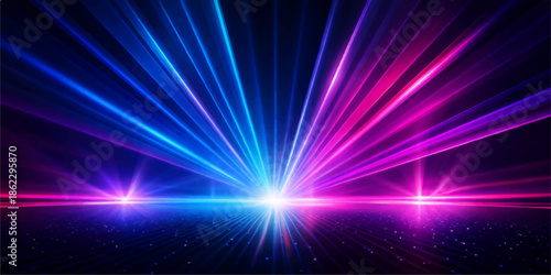 Shiny blue abstract space design background with glowing laser rays and a bright star burst energy flash