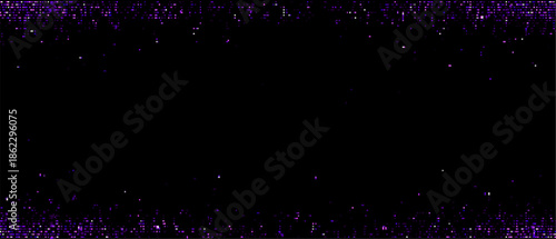Purple pixel glitch background with digital noise effect and light dots. Abstract digital mosaic for technology concept and data visualization.