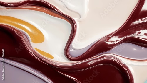 Elegant abstract background animation rhythmic flowing of serpentine waves in rich burgundy, creamy white, and bright orange