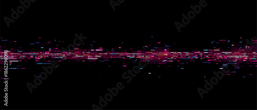 Colorful glitch background vector with horizontal pixel noise effect. Abstract digital signal error or data corruption. Modern technology aesthetic.