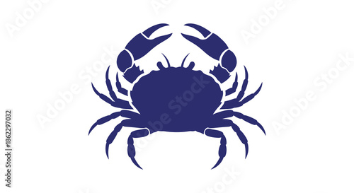 A striking blue silhouette of a crab showcasing its claws and body details clearly