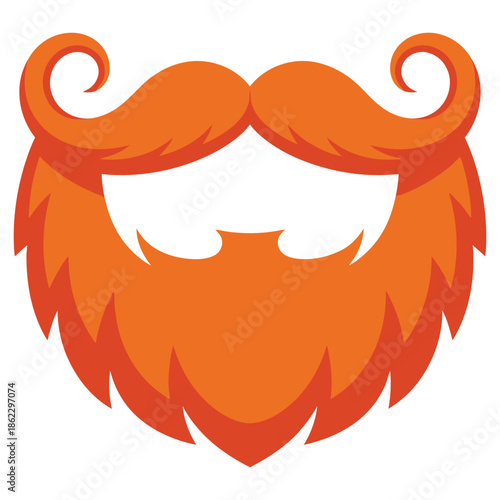 Vibrant orange stylized beard and mustache graphic illustration with curly ends and a full, bushy appearance.