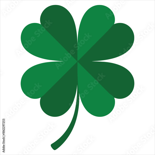 A vibrant green four-leaf clover with a simple, flat design, symbolizing good luck and fortune.