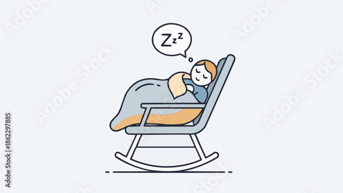 Child Sleeping Peacefully in a Rocking Chair Under a Blanket.