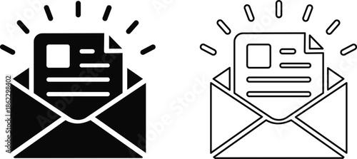 Set of newsletter and email marketing icons with open envelope and document