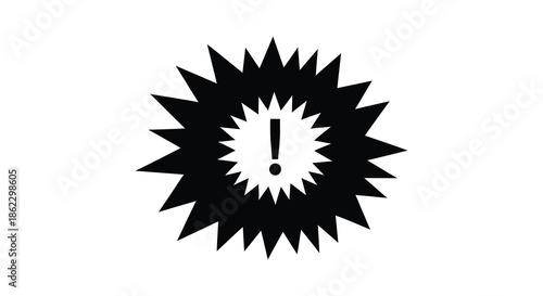 A striking black and white image of an exclamation point surrounded by a spiky burst shape