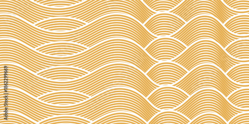 Curvy yellow lines. Ramen or noodle pattern. Pasta, tagliatelle or capellini background. Wavy spaghetti texture. Banner with traditional Italian, Chinese of Japanese food print. eps