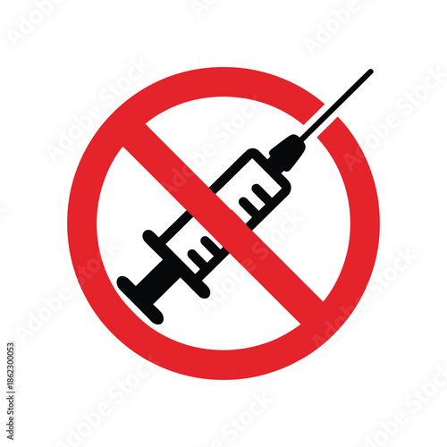 No injection sign with a syringe symbol indicating prohibition or warning against drug use or medical procedures.
