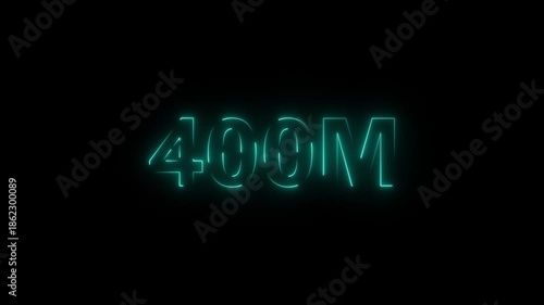 400M followers neon glowing text animation – Social media achievement animation with neon light effect on black background