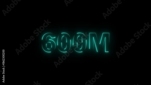 600M followers neon glowing text animation – Social media achievement animation with neon light effect on black background
