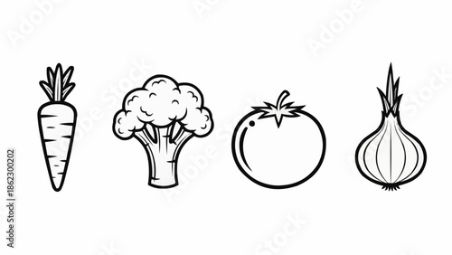 Collection of fresh vegetables in simple line art style.