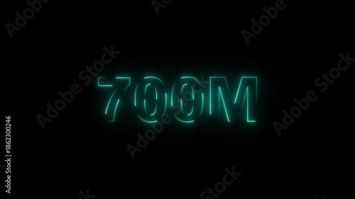500M followers neon glowing text animation – Social media achievement animation with neon light effect on black background